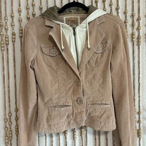 Nori Vintage Y2K Boho Fairy Grunge Layered Hooded Corduroy Embroidered Blazer Sm